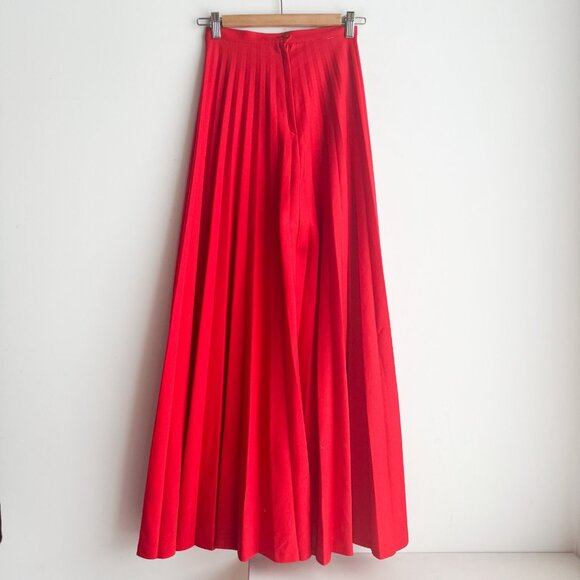 Vintage 70s Pleated Super Wide Leg Palazzo Pants Bright Red XS/S - Picture 6 of 6